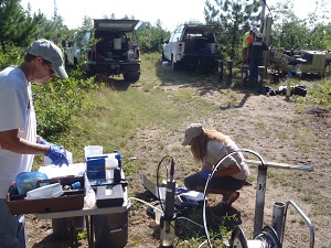 USGS scientists collecting groundwater samples near Bemidji, Minnesota.