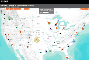Increases in chloride concentrations were observed in 31 groundwater networks across the Nation. The online mapper examines decadal changes in 24 contaminants, such as nutrients, pesticides, metals, and volatile organic compounds.