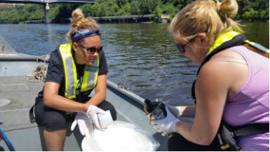 Hydrologic technicians Lindsay Hastings and Katie Allenson. 