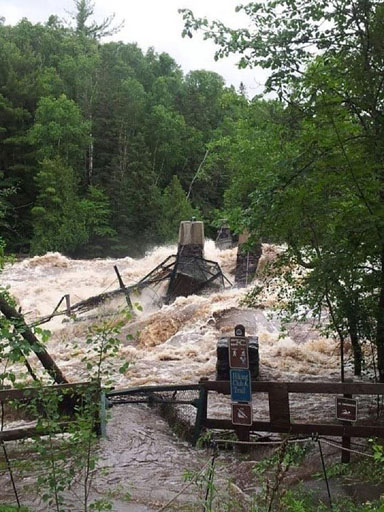 The swing bridge at Jay Cooke State Park was washed away.