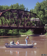 Hydrographers sampling the Minnesota River at Jordan